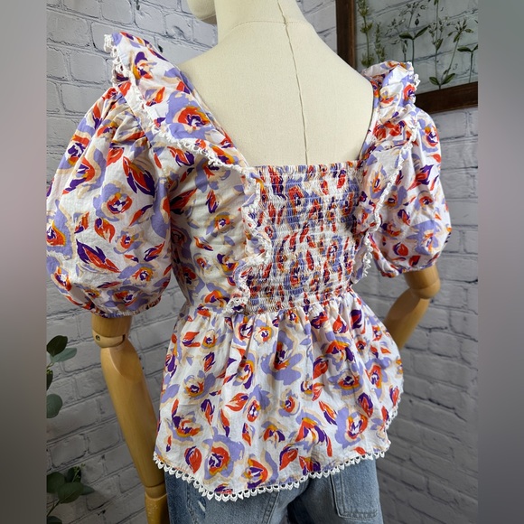 Anthropologie Mauve floral print with ruffles Blouse - Picture 4 of 6